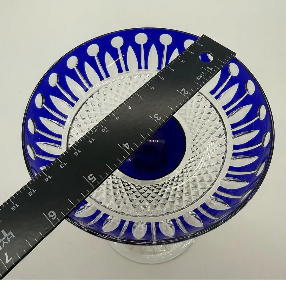 Galbiati Hungary Hand Cut Cobalt Blue Cased Crystal Pedestal Compote Bowl 24% Pb
